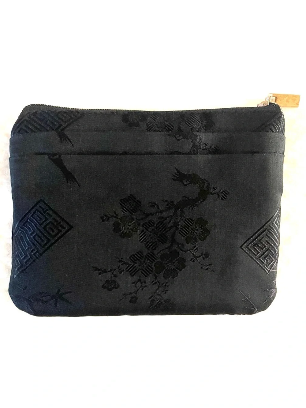 Red Blossom Black Quilted Wallet - Cosmetic Pouch!